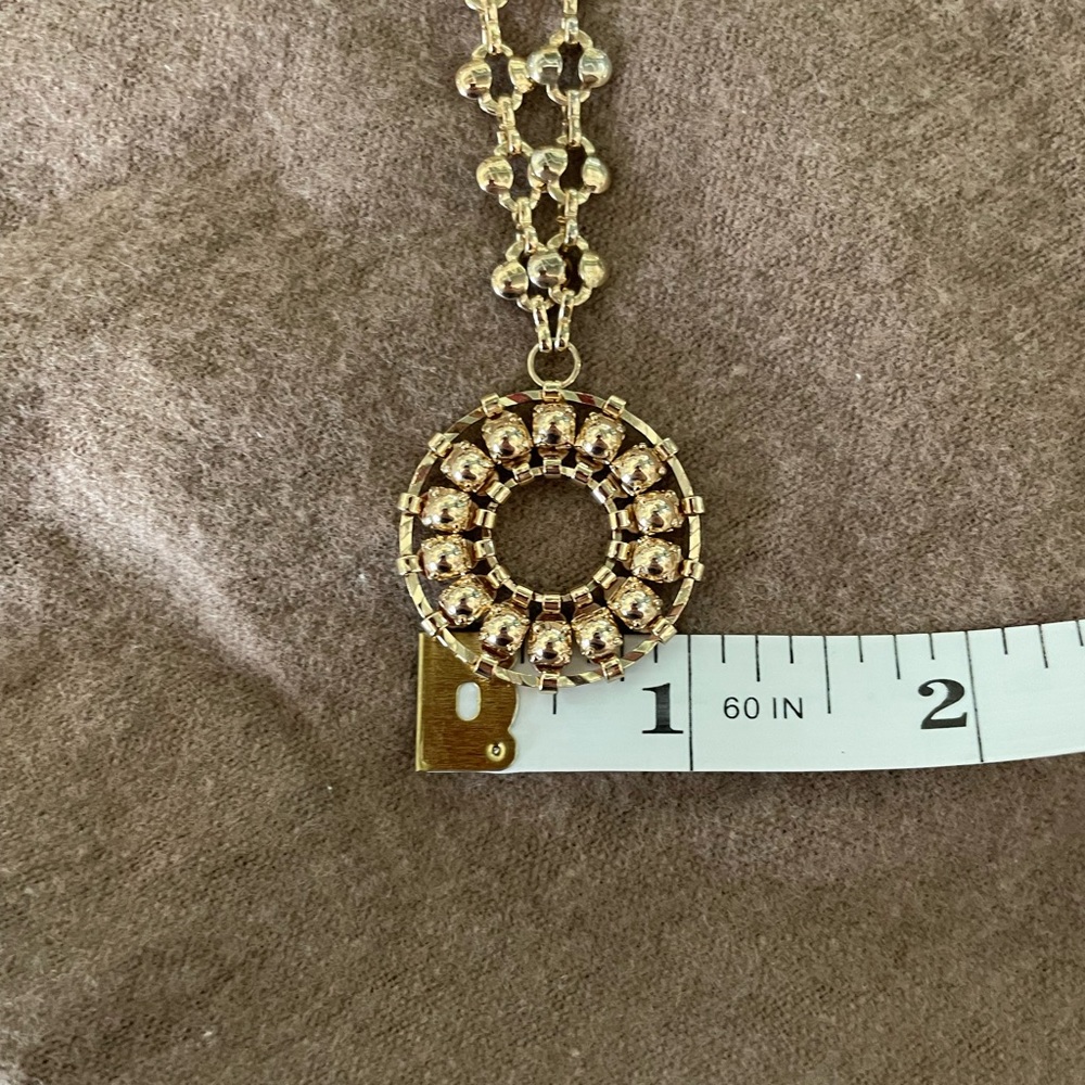 Gold tone sunburst design necklace. Costume/fashion jewelry. - Picture 3 of 6